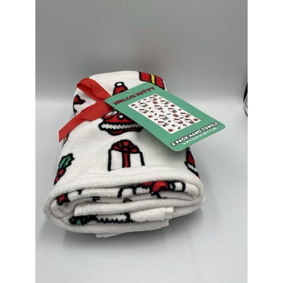 Hello Kitty Christmas Holiday Kitchen Hand Towels 2 Pack Set New Santa Hat 16x28 - Picture 4 of 7
